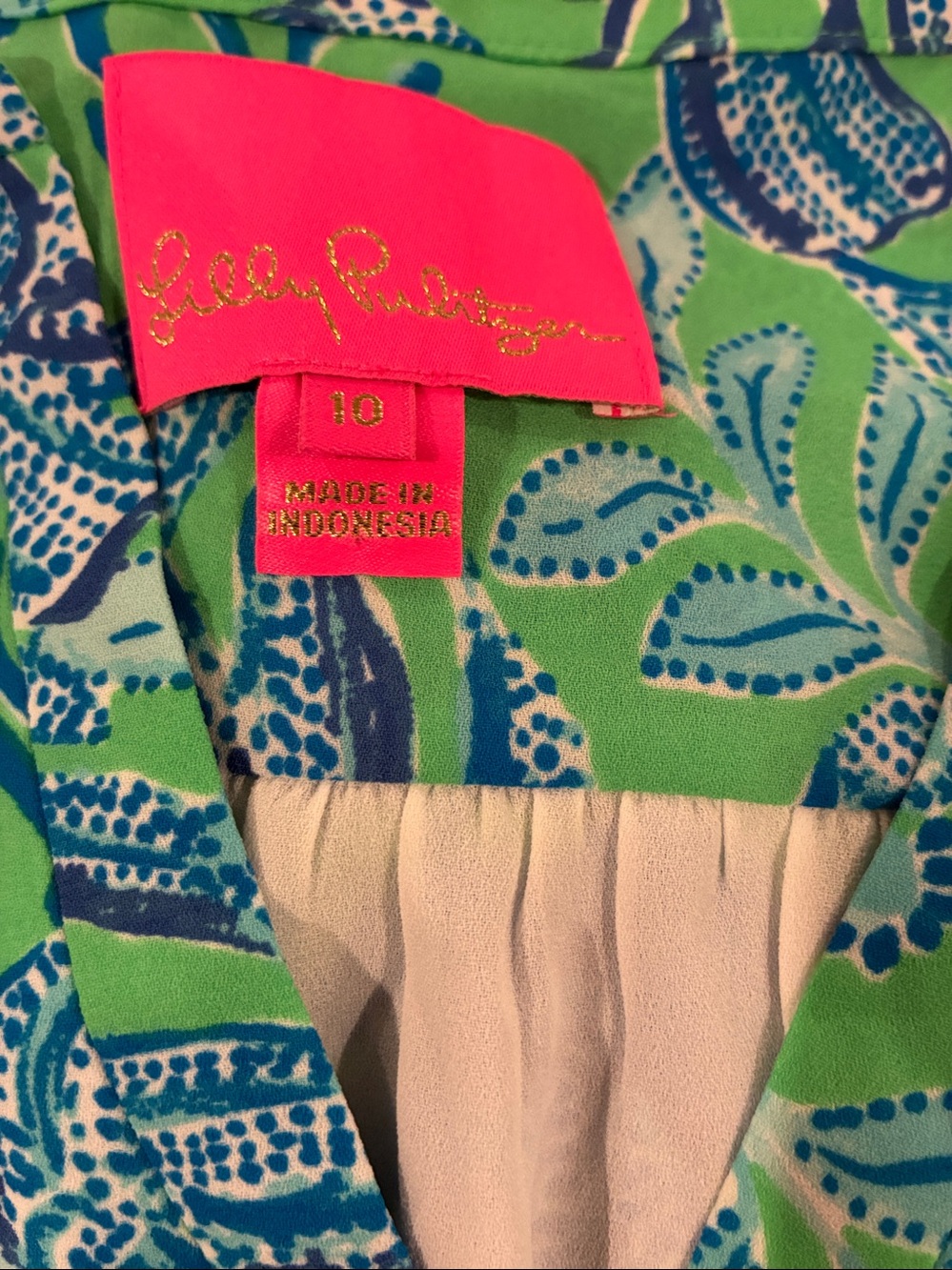 Vibrant Green & Blue Floral V-Neck Tiered Dress. by Lily Pulitzer - Picture 8 of 9